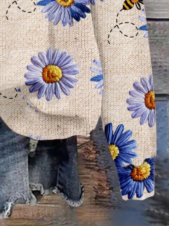 SHEIN LUNE Casual Cute Floral Pattern Round Neck Loose Fit Women Sweatshirt, Suitable For Autumn/Winter - Image 93