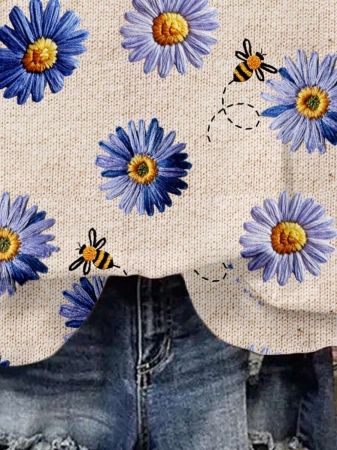 SHEIN LUNE Casual Cute Floral Pattern Round Neck Loose Fit Women Sweatshirt, Suitable For Autumn/Winter - Image 94