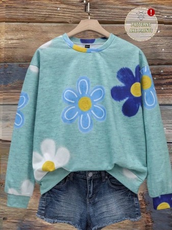 SHEIN LUNE Casual Cute Floral Pattern Round Neck Loose Fit Women Sweatshirt, Suitable For Autumn/Winter - Image 95