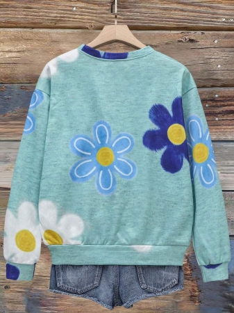 SHEIN LUNE Casual Cute Floral Pattern Round Neck Loose Fit Women Sweatshirt, Suitable For Autumn/Winter - Image 96