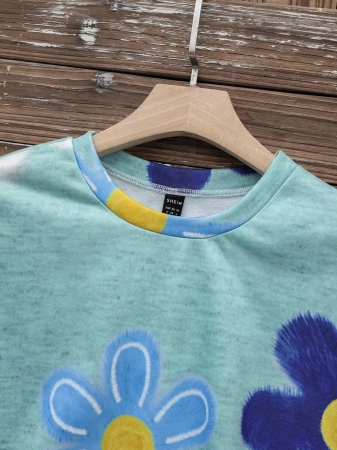 SHEIN LUNE Casual Cute Floral Pattern Round Neck Loose Fit Women Sweatshirt, Suitable For Autumn/Winter - Image 97