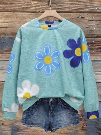 SHEIN LUNE Casual Cute Floral Pattern Round Neck Loose Fit Women Sweatshirt, Suitable For Autumn/Winter - Image 101