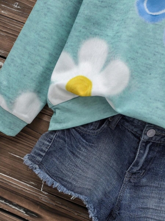 SHEIN LUNE Casual Cute Floral Pattern Round Neck Loose Fit Women Sweatshirt, Suitable For Autumn/Winter - Image 102