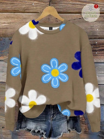 SHEIN LUNE Casual Cute Floral Pattern Round Neck Loose Fit Women Sweatshirt, Suitable For Autumn/Winter - Image 103