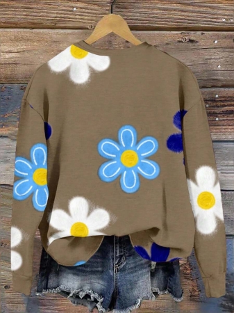 SHEIN LUNE Casual Cute Floral Pattern Round Neck Loose Fit Women Sweatshirt, Suitable For Autumn/Winter - Image 104