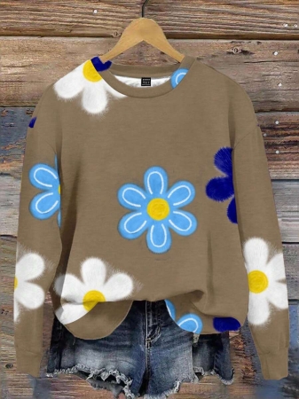 SHEIN LUNE Casual Cute Floral Pattern Round Neck Loose Fit Women Sweatshirt, Suitable For Autumn/Winter - Image 105