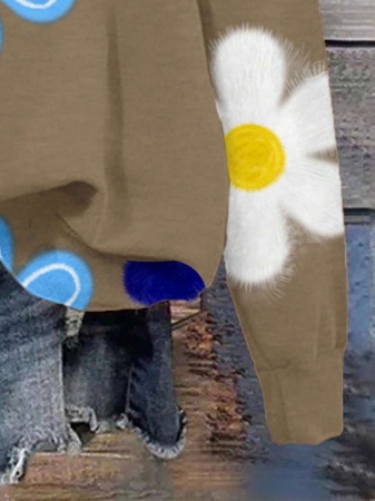 SHEIN LUNE Casual Cute Floral Pattern Round Neck Loose Fit Women Sweatshirt, Suitable For Autumn/Winter - Image 106