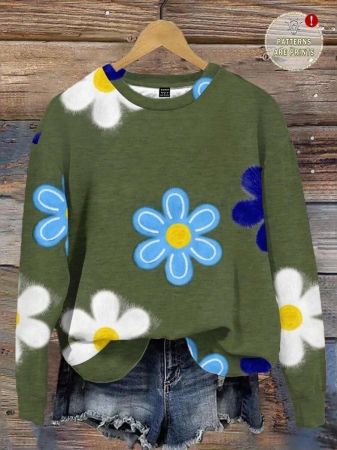 SHEIN LUNE Casual Cute Floral Pattern Round Neck Loose Fit Women Sweatshirt, Suitable For Autumn/Winter - Image 107