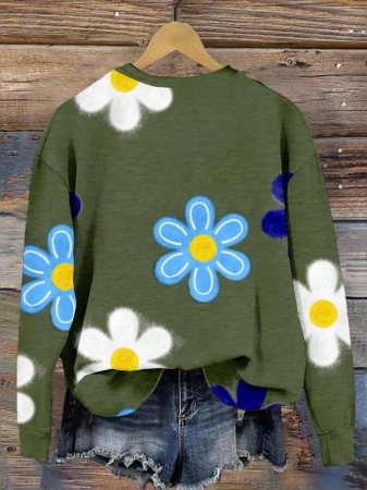 SHEIN LUNE Casual Cute Floral Pattern Round Neck Loose Fit Women Sweatshirt, Suitable For Autumn/Winter - Image 108