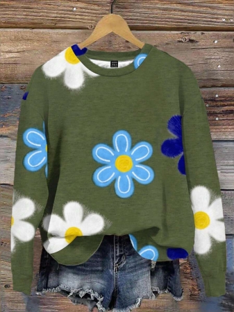 SHEIN LUNE Casual Cute Floral Pattern Round Neck Loose Fit Women Sweatshirt, Suitable For Autumn/Winter - Image 109