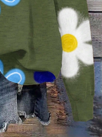 SHEIN LUNE Casual Cute Floral Pattern Round Neck Loose Fit Women Sweatshirt, Suitable For Autumn/Winter - Image 110