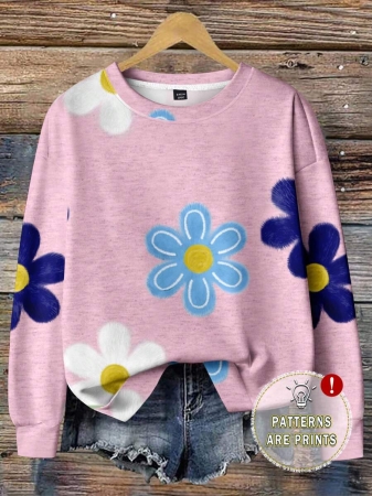 SHEIN LUNE Casual Cute Floral Pattern Round Neck Loose Fit Women Sweatshirt, Suitable For Autumn/Winter - Image 111