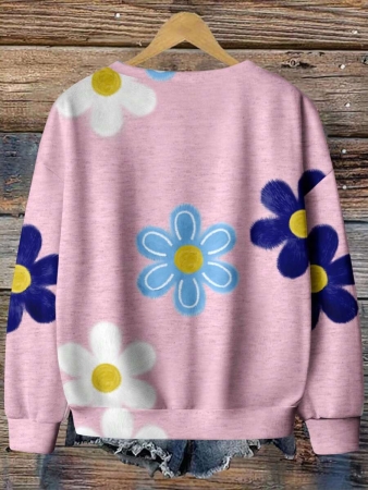 SHEIN LUNE Casual Cute Floral Pattern Round Neck Loose Fit Women Sweatshirt, Suitable For Autumn/Winter - Image 112