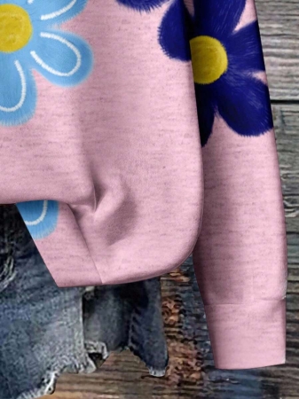 SHEIN LUNE Casual Cute Floral Pattern Round Neck Loose Fit Women Sweatshirt, Suitable For Autumn/Winter - Image 113