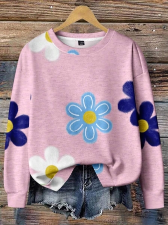 SHEIN LUNE Casual Cute Floral Pattern Round Neck Loose Fit Women Sweatshirt, Suitable For Autumn/Winter - Image 114