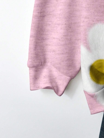 SHEIN LUNE Casual Cute Floral Pattern Round Neck Loose Fit Women Sweatshirt, Suitable For Autumn/Winter - Image 115