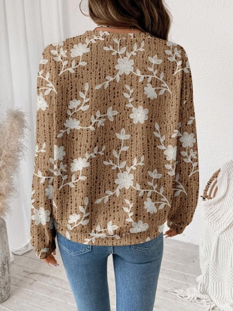 SHEIN LUNE Casual Cute Floral Pattern Round Neck Loose Fit Women Sweatshirt, Suitable For Autumn/Winter - Image 117