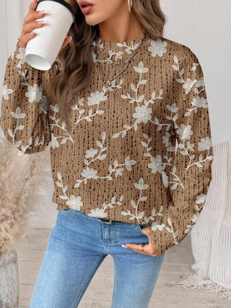SHEIN LUNE Casual Cute Floral Pattern Round Neck Loose Fit Women Sweatshirt, Suitable For Autumn/Winter - Image 119