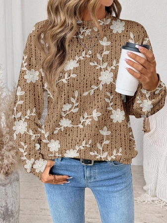 SHEIN LUNE Casual Cute Floral Pattern Round Neck Loose Fit Women Sweatshirt, Suitable For Autumn/Winter - Image 120