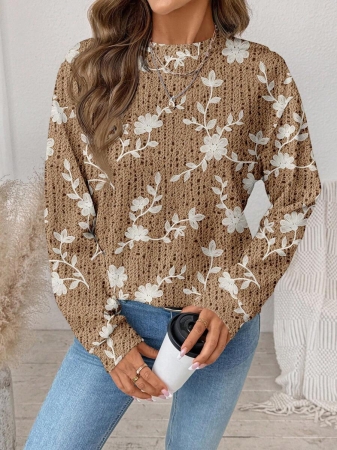 SHEIN LUNE Casual Cute Floral Pattern Round Neck Loose Fit Women Sweatshirt, Suitable For Autumn/Winter - Image 121
