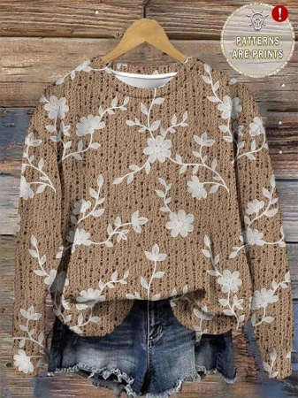 SHEIN LUNE Casual Cute Floral Pattern Round Neck Loose Fit Women Sweatshirt, Suitable For Autumn/Winter - Image 122