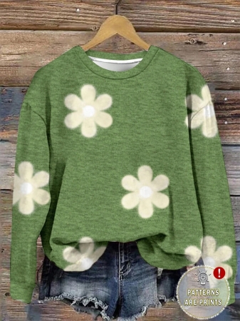 SHEIN LUNE Casual Cute Floral Pattern Round Neck Loose Fit Women Sweatshirt, Suitable For Autumn/Winter - Image 123