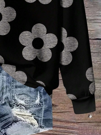 SHEIN LUNE Casual Cute Floral Pattern Round Neck Loose Fit Women Sweatshirt, Suitable For Autumn/Winter - Image 134