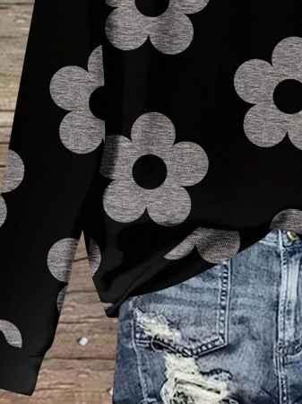 SHEIN LUNE Casual Cute Floral Pattern Round Neck Loose Fit Women Sweatshirt, Suitable For Autumn/Winter - Image 137