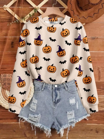 SHEIN LUNE Casual Cute Floral Pattern Round Neck Loose Fit Women Sweatshirt, Suitable For Autumn/Winter - Image 138