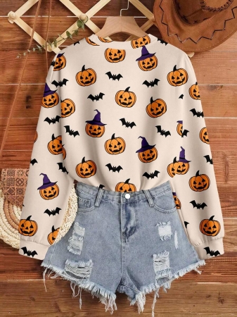 SHEIN LUNE Casual Cute Floral Pattern Round Neck Loose Fit Women Sweatshirt, Suitable For Autumn/Winter - Image 139