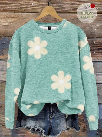 SHEIN LUNE Casual Cute Floral Pattern Round Neck Loose Fit Women Sweatshirt, Suitable For Autumn/Winter - Image 143