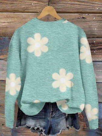 SHEIN LUNE Casual Cute Floral Pattern Round Neck Loose Fit Women Sweatshirt, Suitable For Autumn/Winter - Image 144