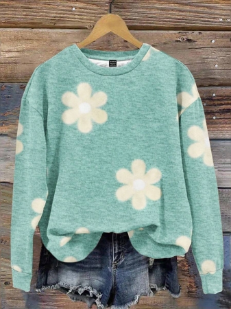 SHEIN LUNE Casual Cute Floral Pattern Round Neck Loose Fit Women Sweatshirt, Suitable For Autumn/Winter - Image 147