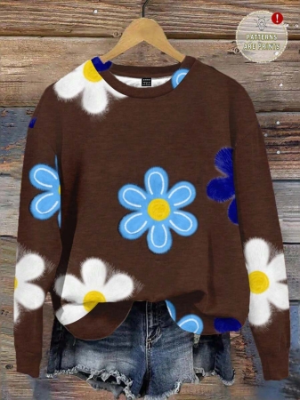 SHEIN LUNE Casual Cute Floral Pattern Round Neck Loose Fit Women Sweatshirt, Suitable For Autumn/Winter - Image 149