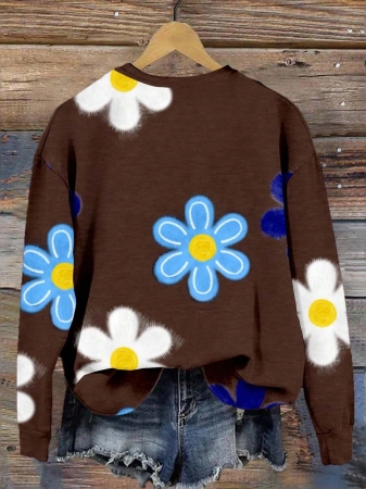 SHEIN LUNE Casual Cute Floral Pattern Round Neck Loose Fit Women Sweatshirt, Suitable For Autumn/Winter - Image 150