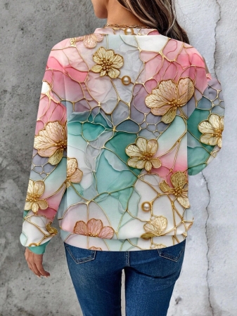 SHEIN LUNE Casual Cute Floral Pattern Round Neck Loose Fit Women Sweatshirt, Suitable For Autumn/Winter - Image 154