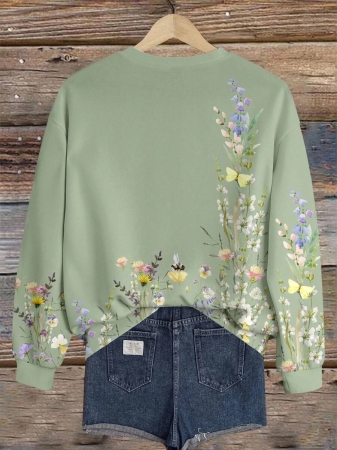 SHEIN LUNE Casual Cute Floral Pattern Round Neck Loose Fit Women Sweatshirt, Suitable For Autumn/Winter - Image 161