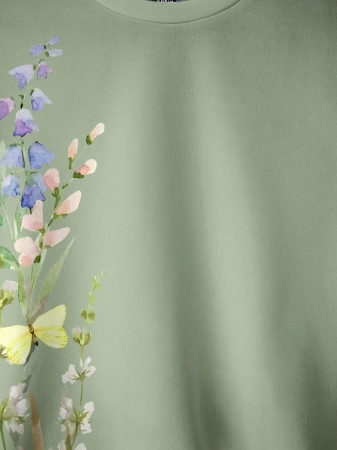 SHEIN LUNE Casual Cute Floral Pattern Round Neck Loose Fit Women Sweatshirt, Suitable For Autumn/Winter - Image 166