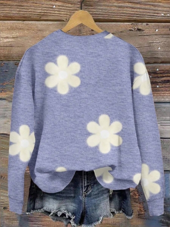 SHEIN LUNE Casual Cute Floral Pattern Round Neck Loose Fit Women Sweatshirt, Suitable For Autumn/Winter - Image 169