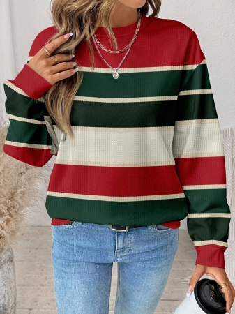 SHEIN LUNE Casual Cute Floral Pattern Round Neck Loose Fit Women Sweatshirt, Suitable For Autumn/Winter - Image 175