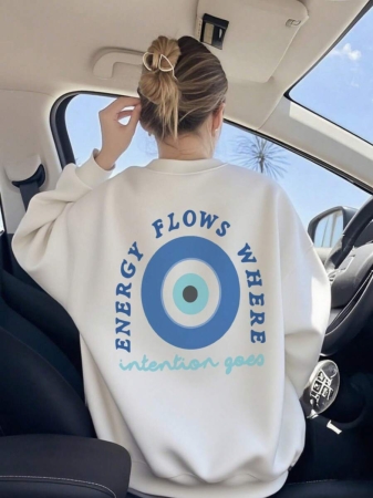 Women's Autumn And Winter Slogan Graphic Long Sleeved Crew Neck Sweatshirt ,Casual Loose And Versatile Holiday Style Tops,Fashionable Fall Women Clothes Suitable For Daily Wear - Image 7