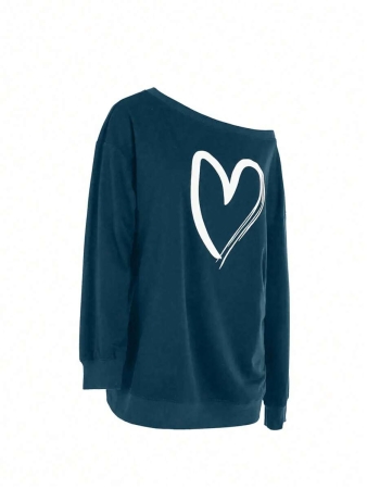 INAWLY Ladies' Asymmetrical Neck Long Sleeve Heart Print Sweatshirt,Long Sleeve Tops Graduation,Back To School Outfits,Graduation,Teacher Outfits For Women,Back To School Pullover Fall Outfit - Image 9