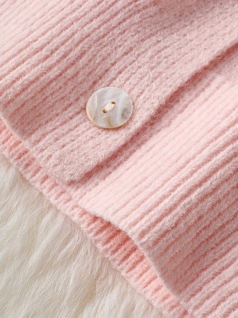 Women'S Casual Pink & White Color Block Hooded Sweater - Cozy Long Sleeve Cardigan With Button Details, Perfect For Fall/Winter, Relaxed Fit, Long Sleeve Sweater - Image 11