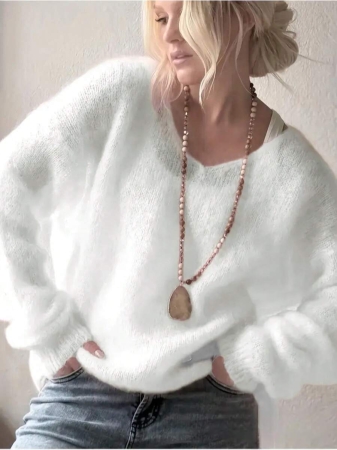 Women's Plush Mohair Blend Sweater | Dusty Pink V-Neck Fall Winter Pullover | Soft Dropped Shoulder Knit Top For Cool Weather And Everyday Coziness - Image 6