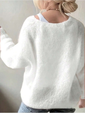 Women's Plush Mohair Blend Sweater | Dusty Pink V-Neck Fall Winter Pullover | Soft Dropped Shoulder Knit Top For Cool Weather And Everyday Coziness - Image 7