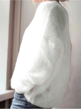 Women's Plush Mohair Blend Sweater | Dusty Pink V-Neck Fall Winter Pullover | Soft Dropped Shoulder Knit Top For Cool Weather And Everyday Coziness - Image 9