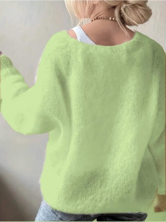 Women's Plush Mohair Blend Sweater | Dusty Pink V-Neck Fall Winter Pullover | Soft Dropped Shoulder Knit Top For Cool Weather And Everyday Coziness - Image 12