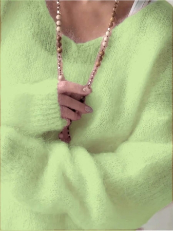 Women's Plush Mohair Blend Sweater | Dusty Pink V-Neck Fall Winter Pullover | Soft Dropped Shoulder Knit Top For Cool Weather And Everyday Coziness - Image 13