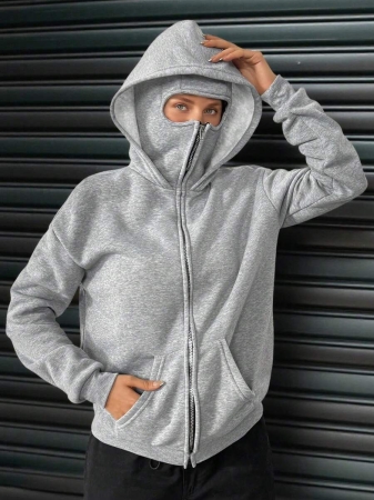 Social Anxiety Essential,Face-Covering,Women's Oversized Fit&Regular Length Double-Hooded Hooded Sweatshirt&Sweatshirts,Zip-Up With Pocket,Fall Women Clothes,Winter Clothes For Women,Autumn Clothes,Winter,Winter Clothes,Fall Clothes - Image 3
