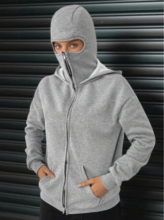 Social Anxiety Essential,Face-Covering,Women's Oversized Fit&Regular Length Double-Hooded Hooded Sweatshirt&Sweatshirts,Zip-Up With Pocket,Fall Women Clothes,Winter Clothes For Women,Autumn Clothes,Winter,Winter Clothes,Fall Clothes - Image 4